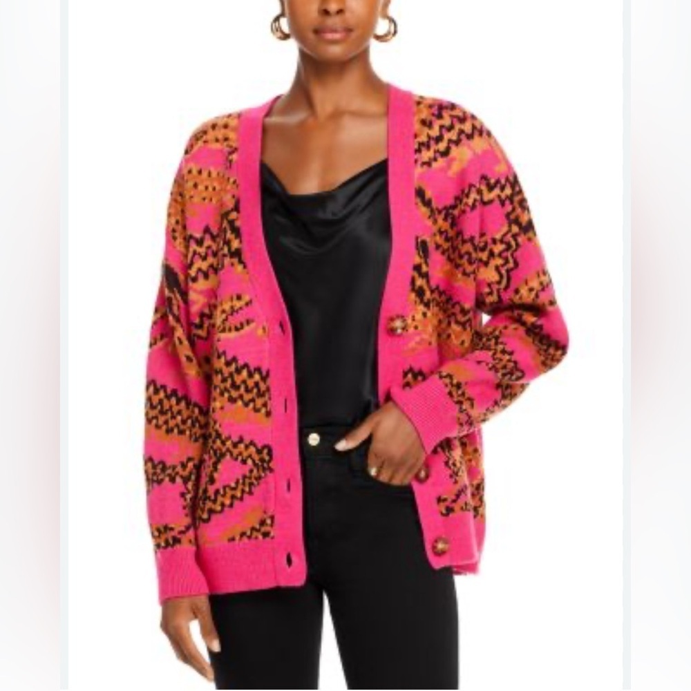 NWOT Farm Rio Croco jacquard Pink Knit Cardigan S